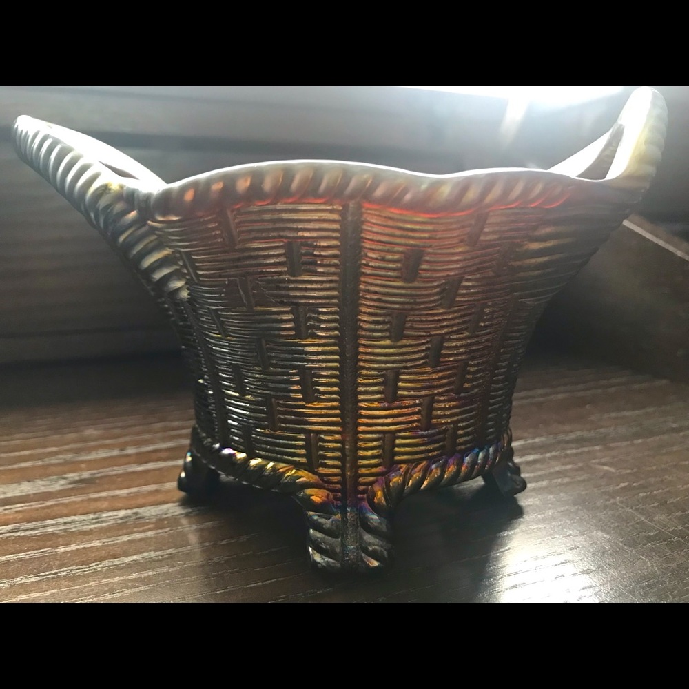 Vintage Northwood Carnival Glass Footed Basket Amethyst